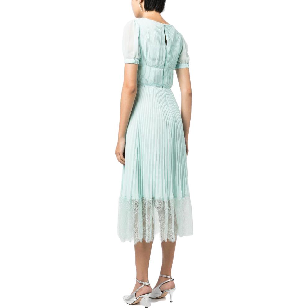 (Women) Self-Portrait Green Lace Pleated V-Neck Midi Chiffon Elegant Evening Dress. PF23079MBL 圖 4