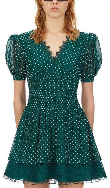 Buy (Women) Self-Portrait Green Polka Dot Lace Trim Puff Sleeve V-Neck Dress for Women SWF203Y02100 - Novelship Buy (Women) Self-Portrait Green Polka Dot Lace Trim Puff Sleeve V-Neck Dress for Women SWF203Y02100 - Novelship