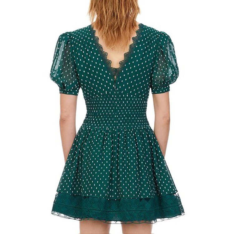 (Women) Self-Portrait Green Polka Dot Lace Trim Puff Sleeve V-Neck Dress for Women SWF203Y02100 圖 4