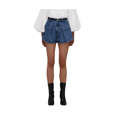 (Women) Self-Portrait High-Waist Denim Blue Pocket Zip Shorts for Women SWF332K01900