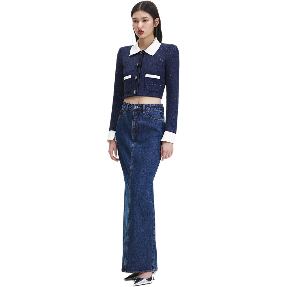 (Women) Self-Portrait High-Waist Elegant Denim Pencil Skirt for Women - Blue SWF344Q01800 圖 3