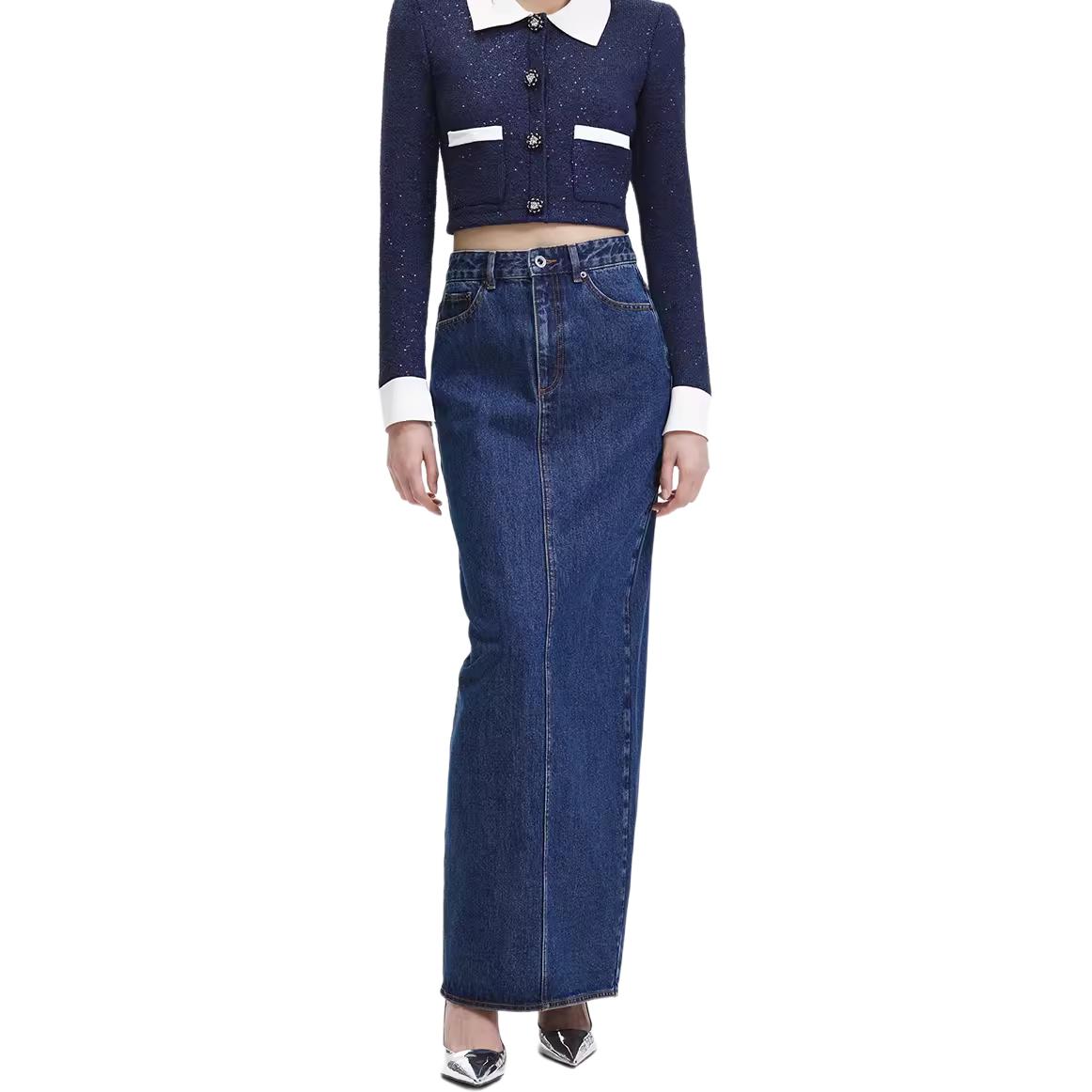 (Women) Self-Portrait High-Waist Elegant Denim Pencil Skirt for Women - Blue SWF344Q01800 圖 5