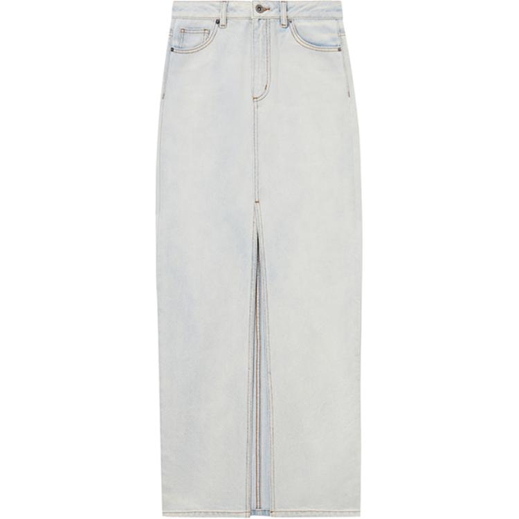 (Women) Self-Portrait High-Waist Midi Denim Skirt for Women Light Washed Blue SWF353Q00600