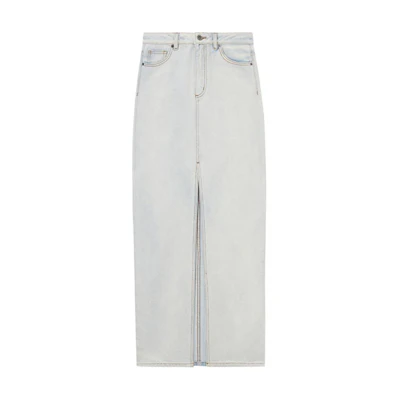 (Women) Self-Portrait High-Waist Midi Denim Skirt for Women Light Washed Blue SWF353Q00600