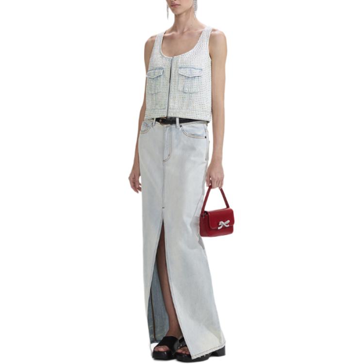 (Women) Self-Portrait High-Waist Midi Denim Skirt for Women Light Washed Blue SWF353Q00600 圖 5