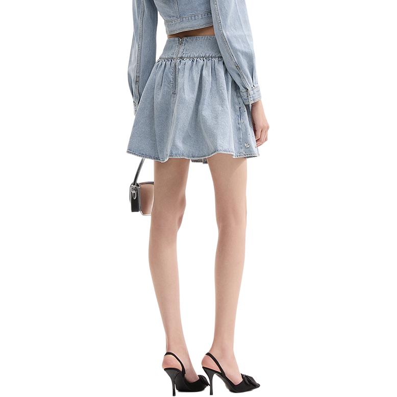 (Women) Self-Portrait High-Waist Pleated Denim Skirt with Rhinestones Light Denim Blue SWF353Q01000 圖 4