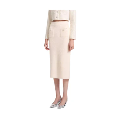 (Women) Self-Portrait High-Waisted Comfortable Casual Maxi Skirt Women Ivory White SWF344M06300