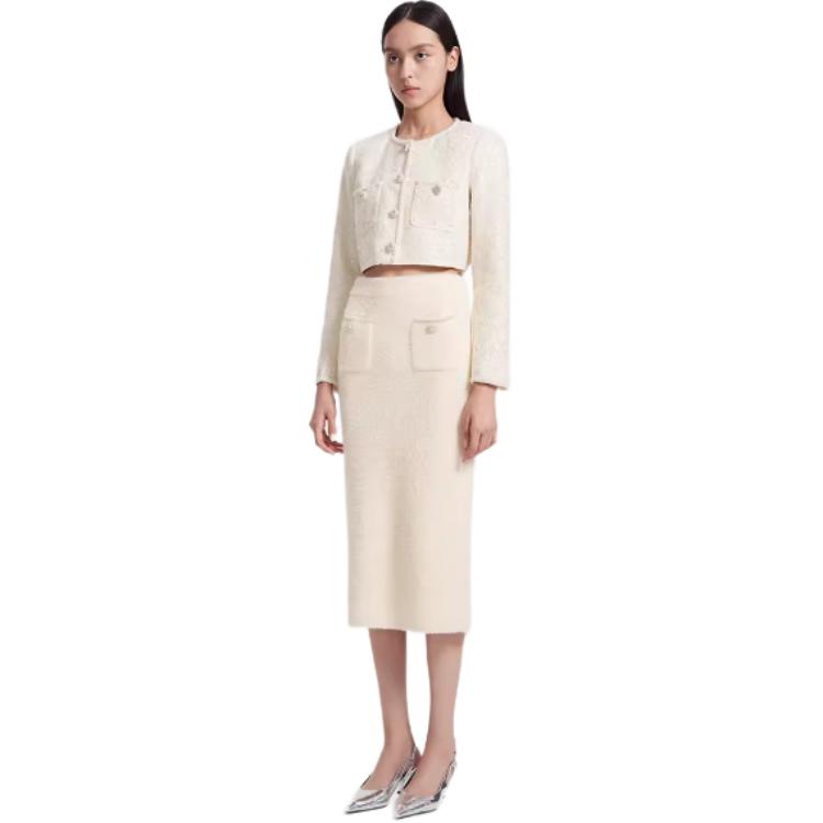 Shop (Women) Self-Portrait High-Waisted Comfortable Casual Maxi Skirt Women Ivory White SWF344M06300