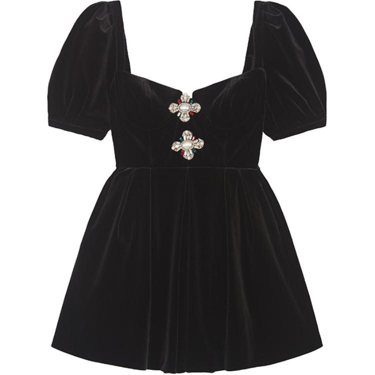 (Women) Self-Portrait High Waist Puff Sleeve Black Mini Dress with Rhinestone Details. SWF344Y15000 圖 2