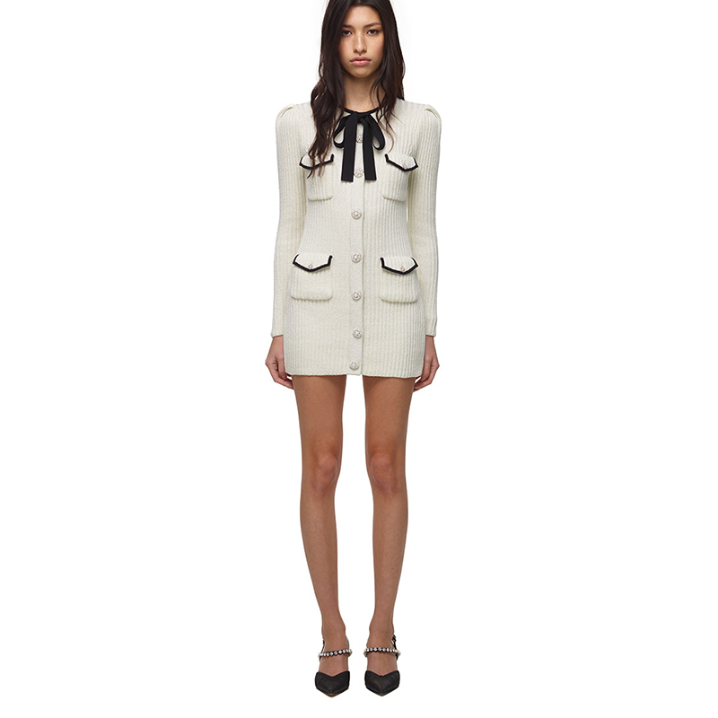 (Women) Self-Portrait Ivory Bow Knit Slim-Fit Elegant Long-Sleeve Midi Dress for Women. SWF325M02600 圖 3