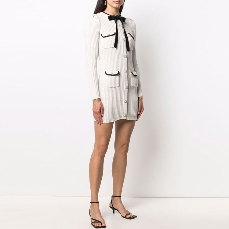 (Women) Self-Portrait Ivory Colorblock Bow Knit Long-Sleeve Dress with Chic Elegant Style. SWF325M02600004 圖 4