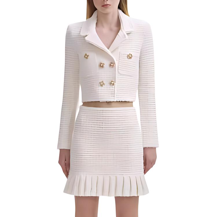 (Women) Self-Portrait Ivory Double-Breasted Knit Cardigan Jacket for Women SWF344M06400