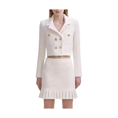 (Women) Self-Portrait Ivory Double-Breasted Knit Cardigan Jacket for Women SWF344M06400