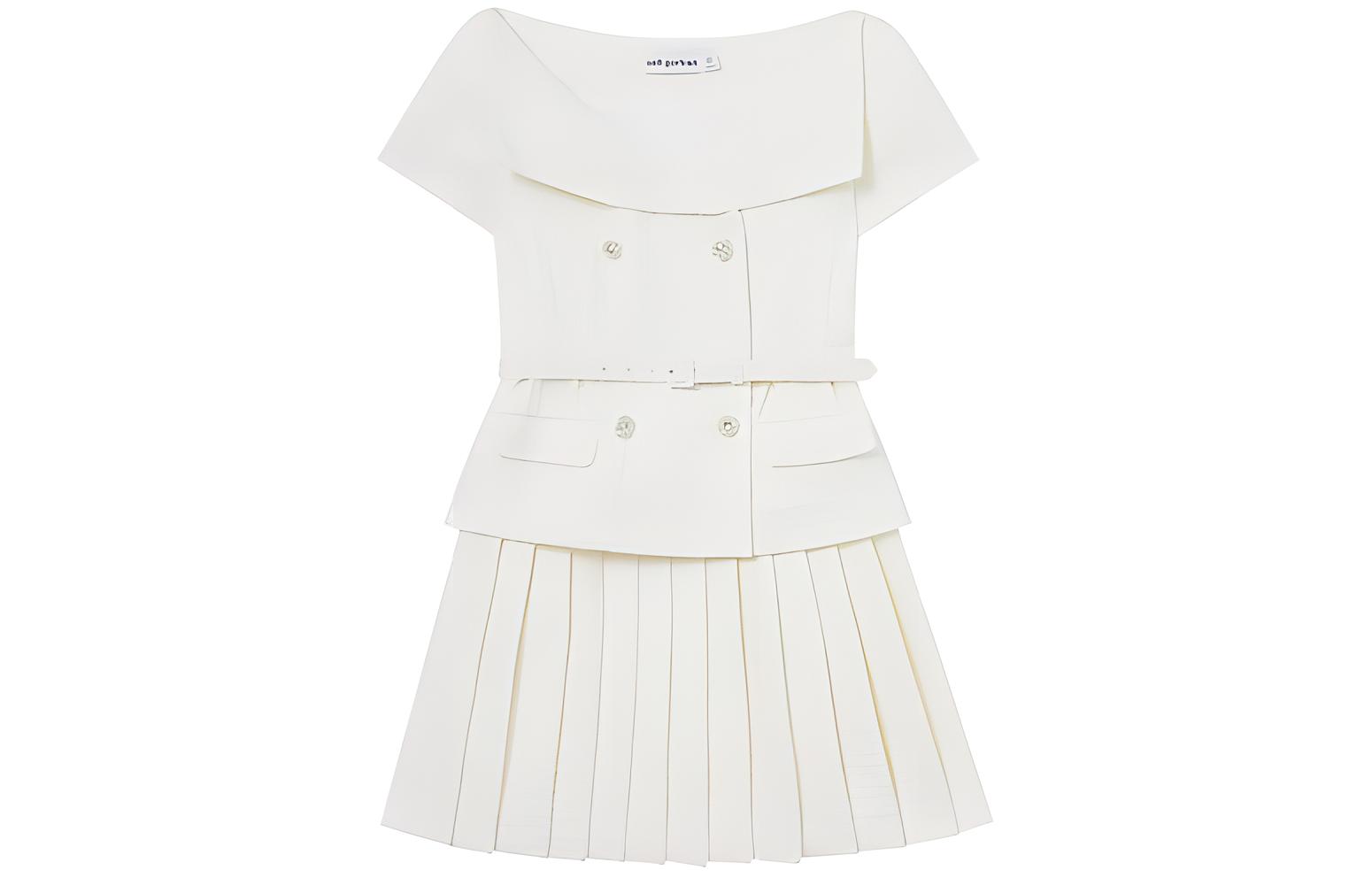 (Women) Self-Portrait Ivory Tweed Off-Shoulder Pleated Short Dress Elegant Evening Wear. SWF352Y16900