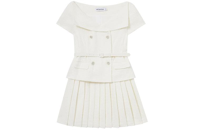 (Women) Self-Portrait Ivory Tweed Off-Shoulder Pleated Short Dress Elegant Evening Wear. SWF352Y16900 圖 2