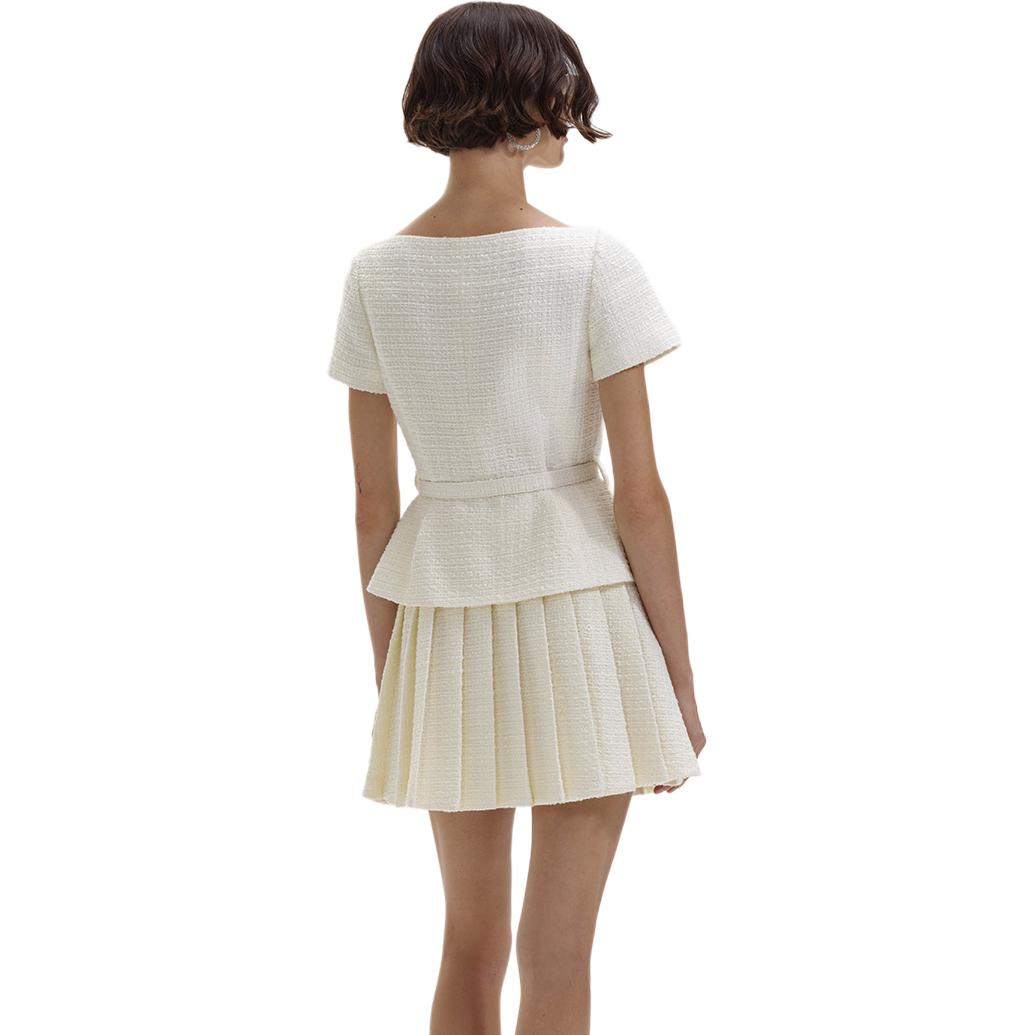 (Women) Self-Portrait Ivory Tweed Off-Shoulder Pleated Short Dress Elegant Evening Wear. SWF352Y16900 圖 4