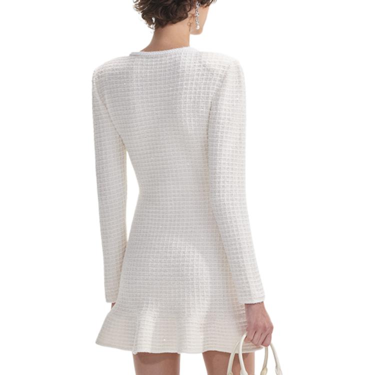 (Women) Self-Portrait Ivory White Knit Long Sleeve Short Dress  Elegant Style SWF354M03900 圖 4