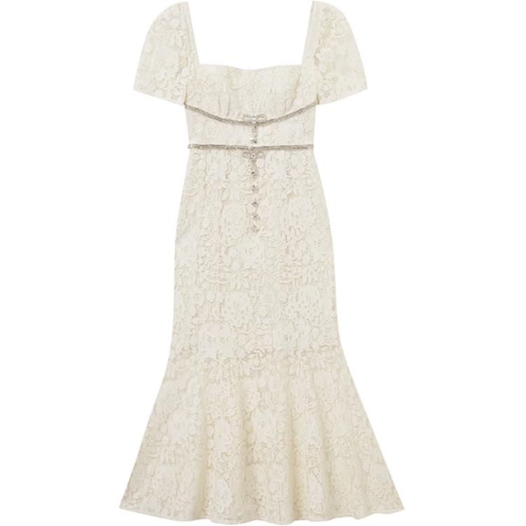 (Women) Self-Portrait Ivory White Lace Midi Dress with Square Neck for Women. SWF353Y07300 圖 2