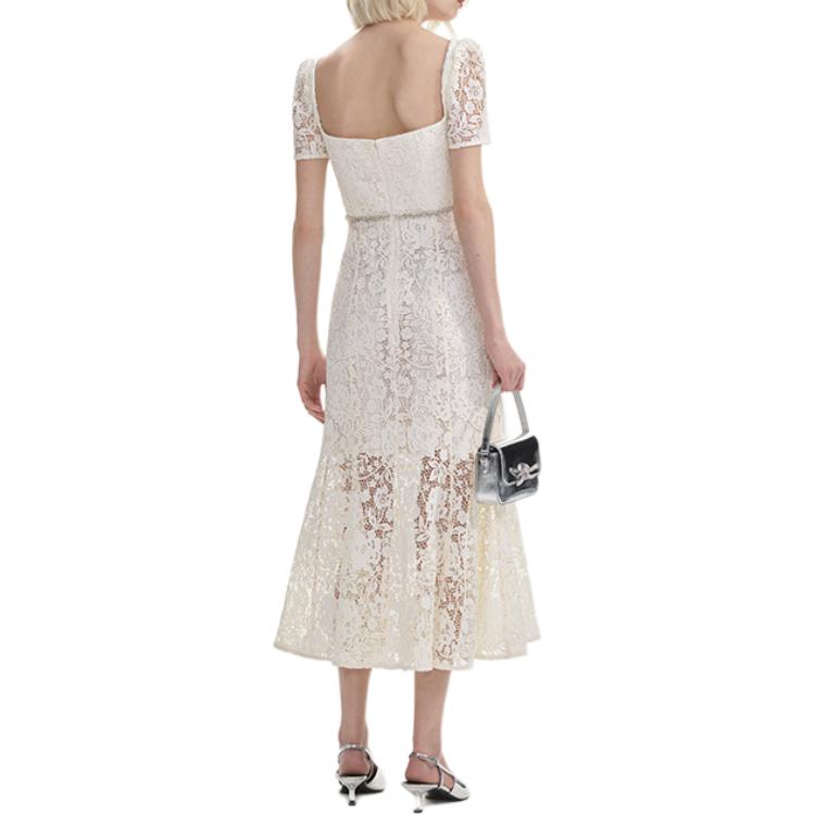 (Women) Self-Portrait Ivory White Lace Midi Dress with Square Neck for Women. SWF353Y07300 圖 4