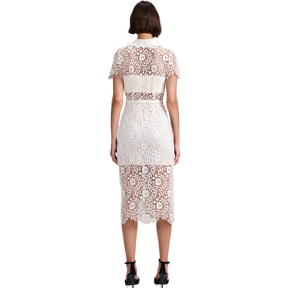 (Women) Self-Portrait Ivory White Lace Midi Shirt Dress with Pointed Collar for Women. SWF342Y19300 圖 4