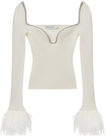 (Women) Self-Portrait Ivory White Long Sleeve Knit Top with Feather Sleeves and Jeweled Neckline. SWF351M02100 (Women) Self-Portrait Ivory White Long Sleeve Knit Top with Feather Sleeves and Jeweled Neckline. SWF351M02100