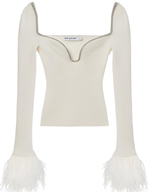 (W) Self-Portrait 象牙白羽毛袖鑽飾針織長袖上衣 SWF351M02100 Buy (W) Self-Portrait 象牙白羽毛袖鑽飾針織長袖上衣 SWF351M02100