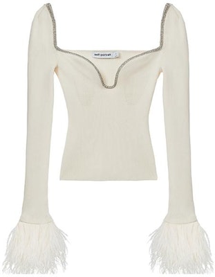 (W) Self-Portrait 象牙白羽毛袖鑽飾針織長袖上衣 SWF351M02100 Order (W) Self-Portrait 象牙白羽毛袖鑽飾針織長袖上衣 SWF351M02100