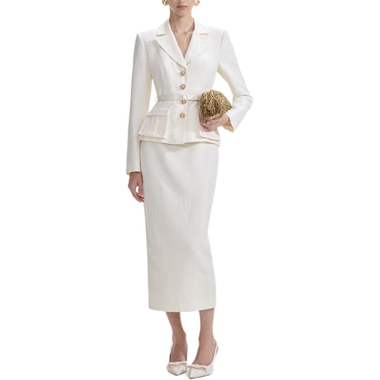 (Women) Self-Portrait Ivory White Long Sleeve Midi Dress with Mock Two-Piece Design. SWF353Y02500