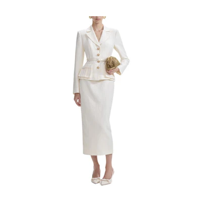 (Women) Self-Portrait Ivory White Long Sleeve Midi Dress with Mock Two-Piece Design. SWF353Y02500