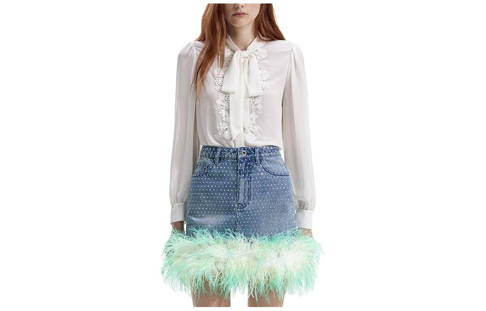 (Women) Self-Portrait Ivory White Long Sleeve Shirt with Ribbon Detail -  Style. SWF351C01300