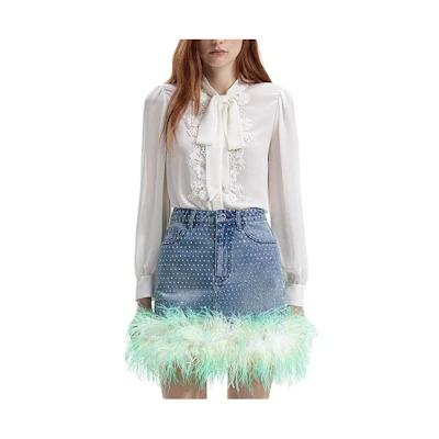 (Women) Self-Portrait Ivory White Long Sleeve Shirt with Ribbon Detail - Style. SWF351C01300