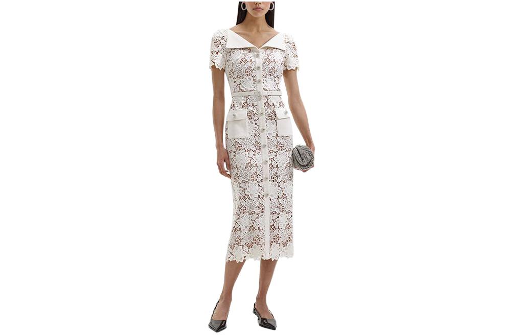 (Women) Self-Portrait Ivory White Midi Shirt Dress with Large Collar for Women. SWF351Y28200 圖 2