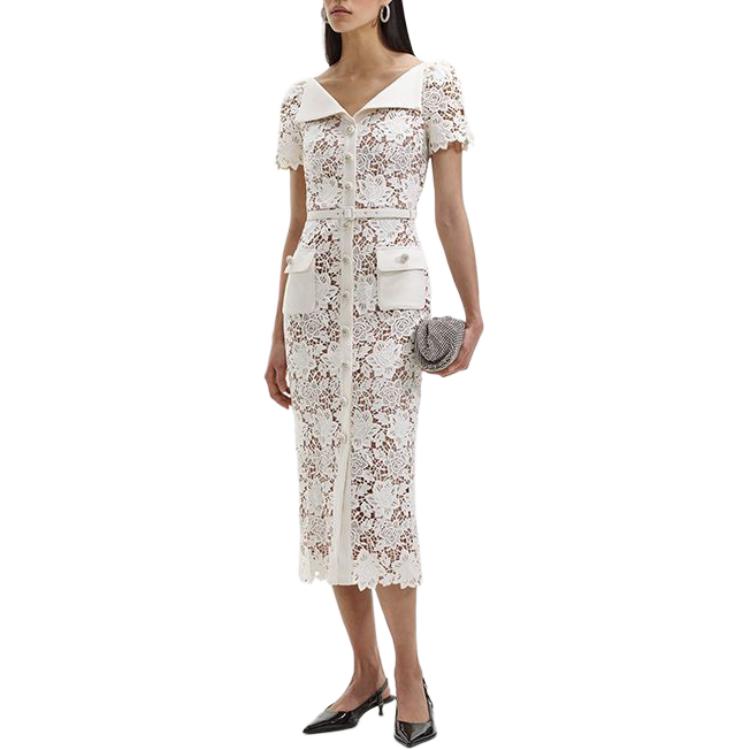 (Women) Self-Portrait Ivory White Midi Shirt Dress with Large Collar for Women. SWF351Y28200 圖 3