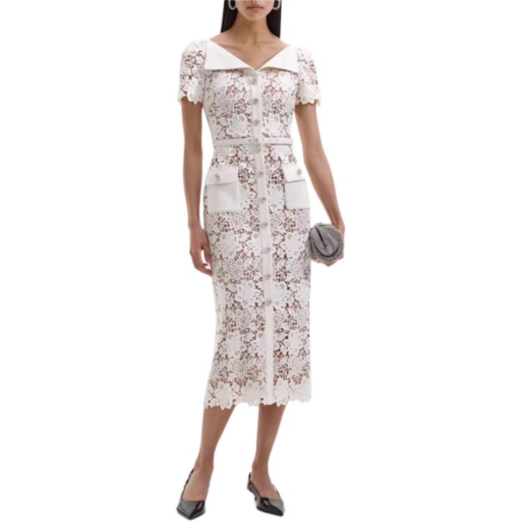 (Women) Self-Portrait Ivory White Midi Shirt Dress with Large Collar for Women. SWF351Y28200 圖 5