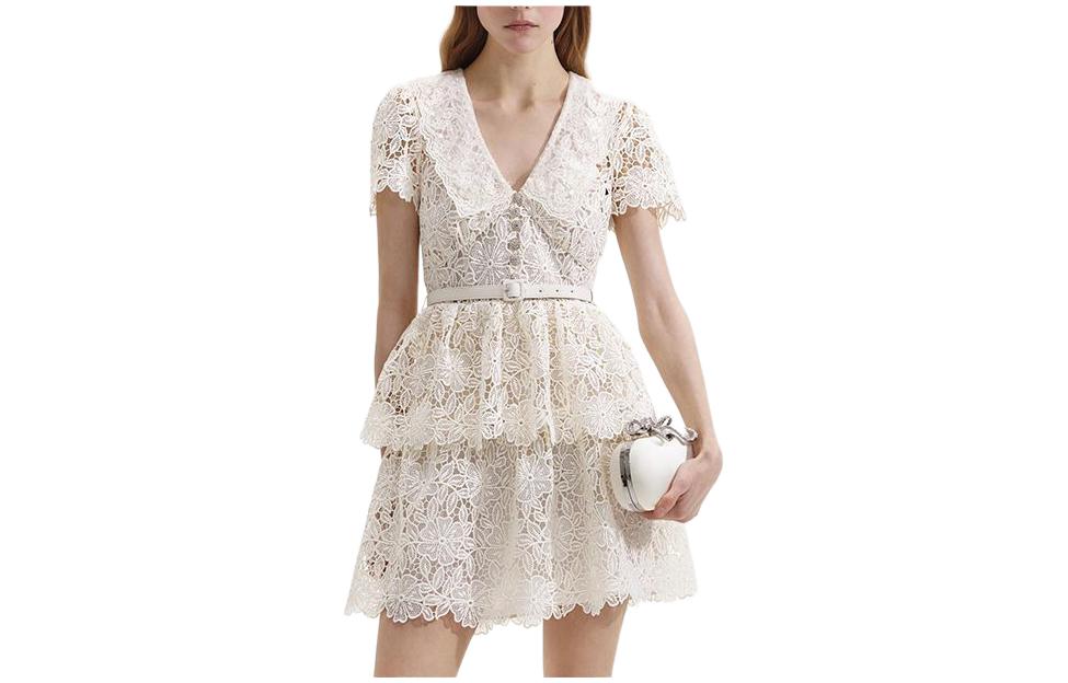 (Women) Self-Portrait Ivory White Short-Sleeve Mini Dress SWF352Y12800 圖 2