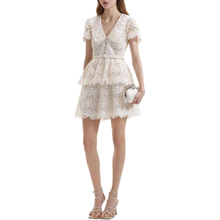 (Women) Self-Portrait Ivory White Short-Sleeve Mini Dress SWF352Y12800 圖 3