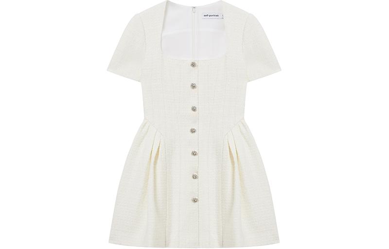 (Women) Self-Portrait Ivory White Short Sleeve Mini Dress with U-Neck and Zipper Design. SWF352Y17500 圖 2