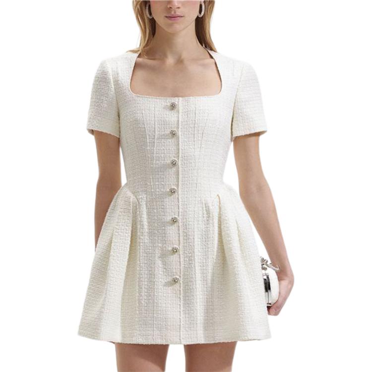 (Women) Self-Portrait Ivory White Short Sleeve Mini Dress with U-Neck and Zipper Design. SWF352Y17500 圖 3