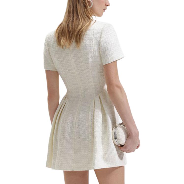 (Women) Self-Portrait Ivory White Short Sleeve Mini Dress with U-Neck and Zipper Design. SWF352Y17500 圖 4
