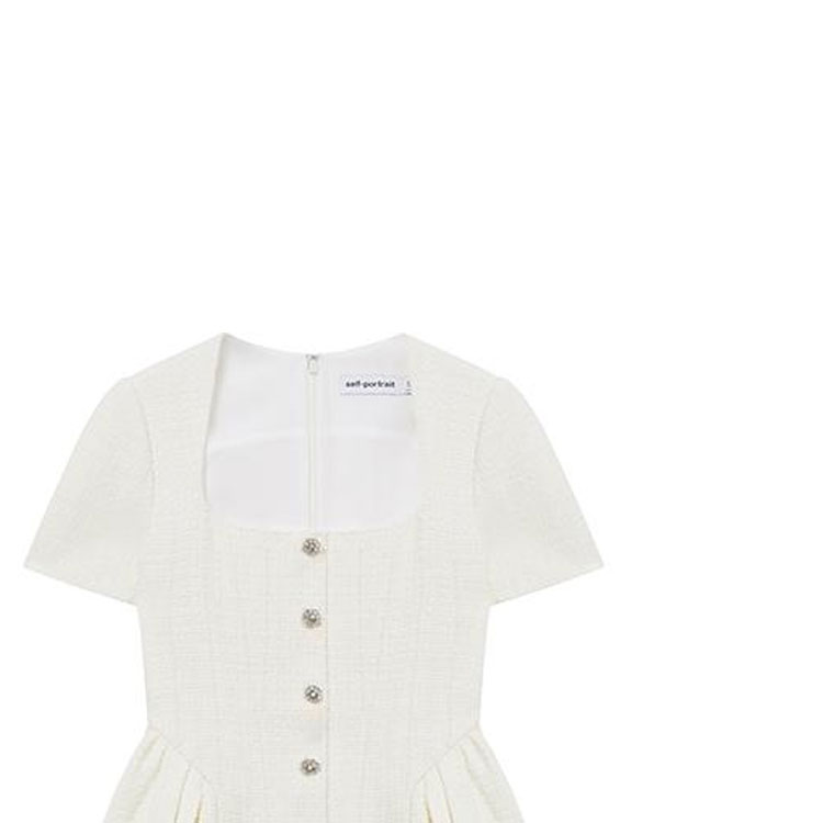 (Women) Self-Portrait Ivory White Short Sleeve Mini Dress with U-Neck and Zipper Design. SWF352Y17500 圖 5