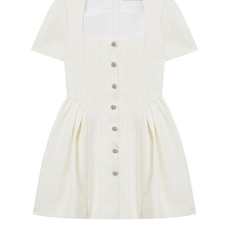 (Women) Self-Portrait Ivory White Short Sleeve Mini Dress with U-Neck and Zipper Design. SWF352Y17500 圖 6