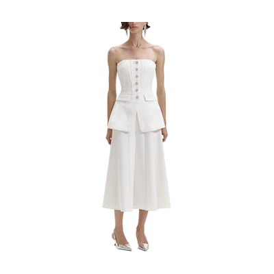 (Women) Self-Portrait Ivory White Sleeveless Midi Dress for Women. SWF352Y20500