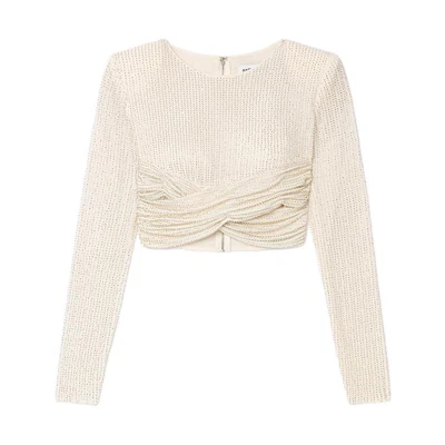 (Women) Self-Portrait Ivory White Waist Cutout Long Sleeve Cropped Tee Women. SWF352C03300