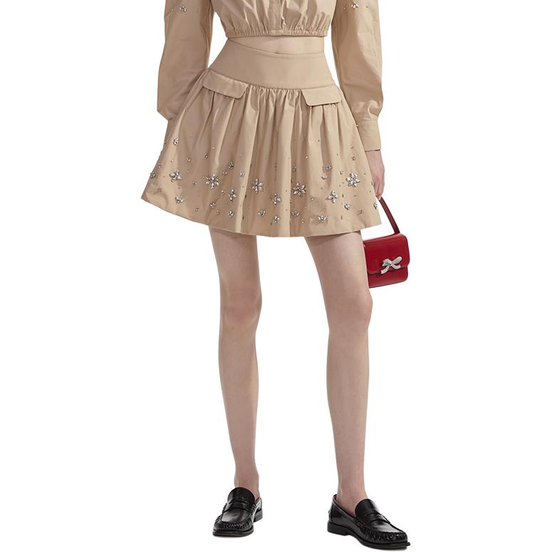 (Women) Self-Portrait Khaki Pleated Skirt with Rhinestone Details for Women SWF353Q00100 圖 3
