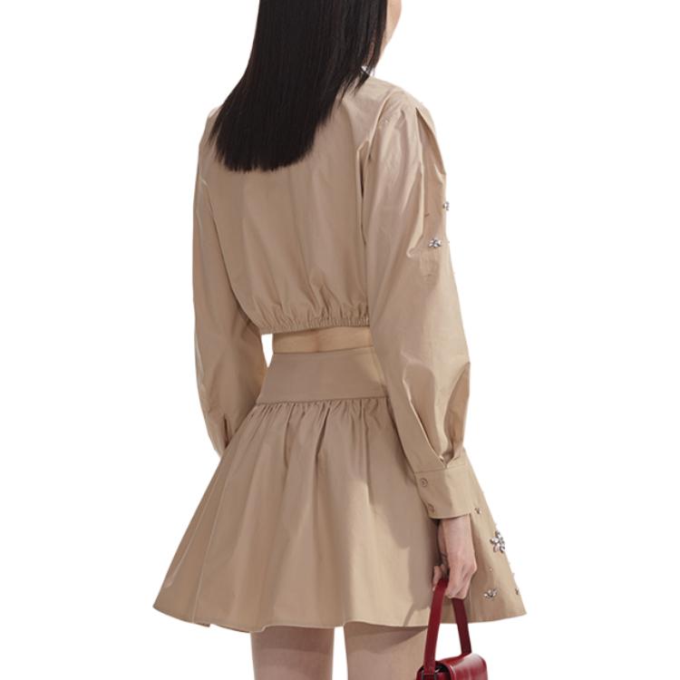 Shop (W) Self-Portrait 女裝卡其色泡泡袖襯衫搭配水鑽領飾。 SWF353C00300