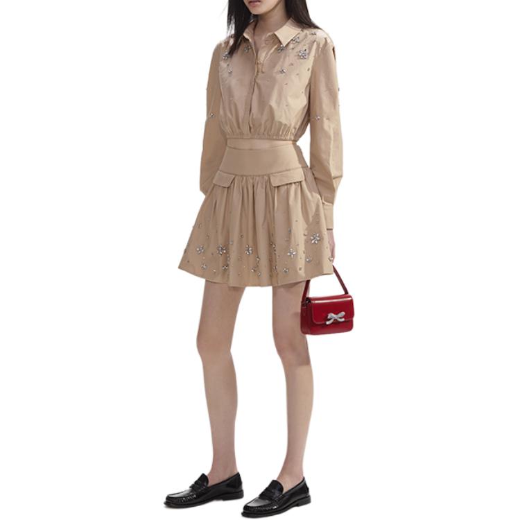 Purchase (W) Self-Portrait 女裝卡其色泡泡袖襯衫搭配水鑽領飾。 SWF353C00300