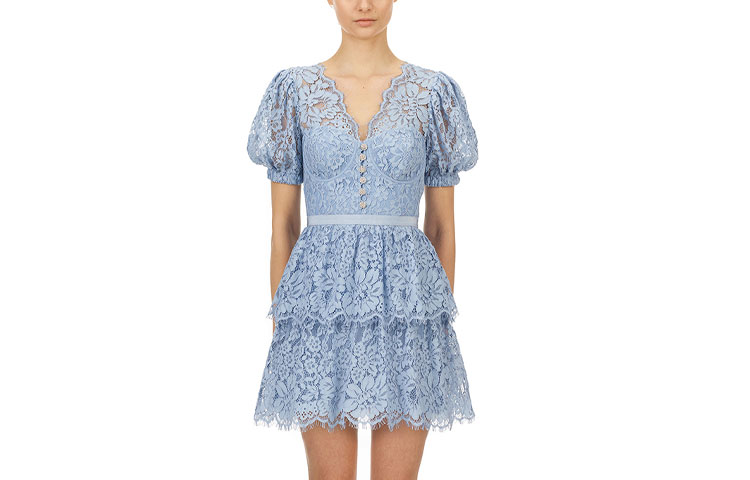 (Women) Self-Portrait Lace Embroidered V-Neck Puff Sleeve Princess Dress - Blue  Dress SWF325Y12900 圖 2