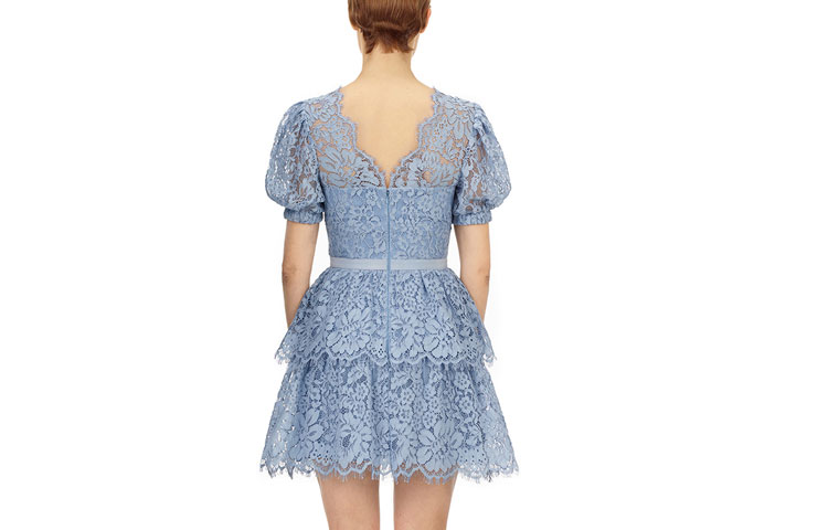 (Women) Self-Portrait Lace Embroidered V-Neck Puff Sleeve Princess Dress - Blue  Dress SWF325Y12900 圖 3