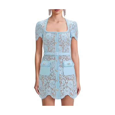 (Women) Self-Portrait Lace French Square Neck Waist Wrapped Party Dress for Women SWF343Y09800
