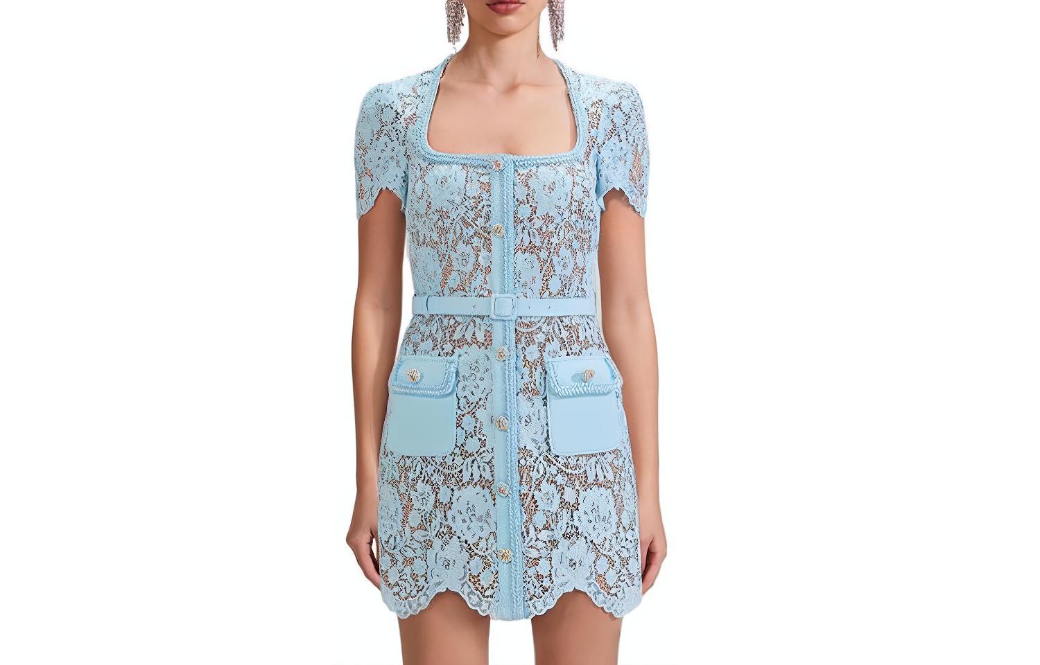 (Women) Self-Portrait Lace French Square Neck Waist Wrapped Party Dress for Women SWF343Y09800 圖 2